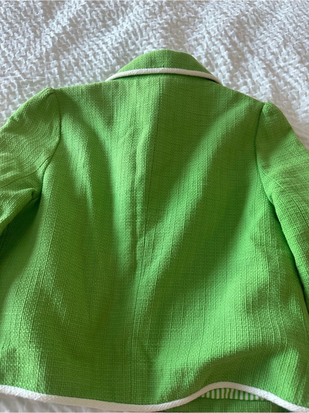 kate spade Bright Lime Green Bouclé Cropped Jacket with White Trim - Picture 12 of 12
